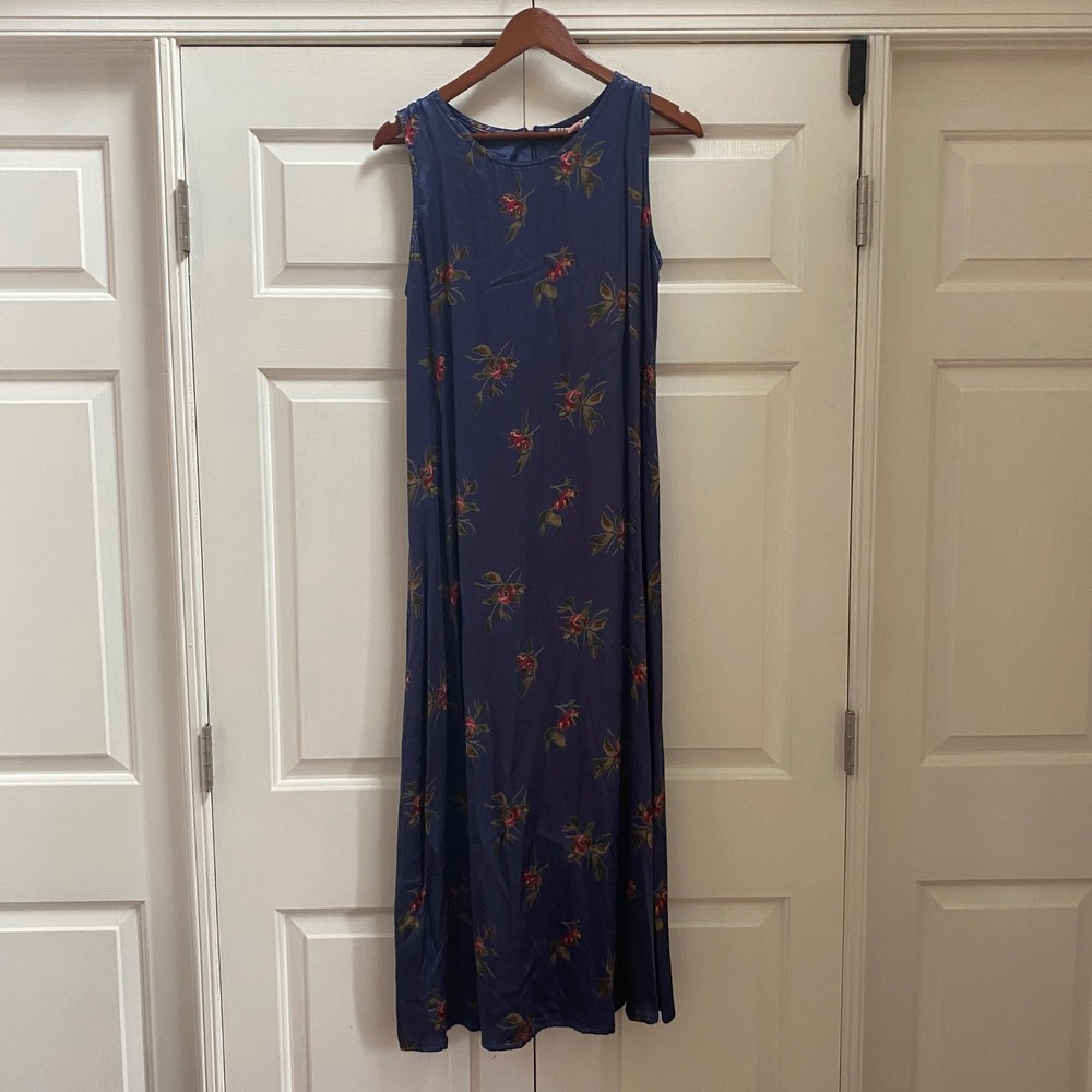 VTG Gap Maxi Dress Women Large Navy Blue Floral 90s Dark Fairy Whimsigoth
